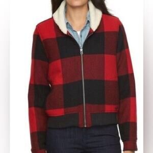 WOOLRICH Red Plaid Bomber Jacket Full Zipper Vintage Quilted Western Outdoor